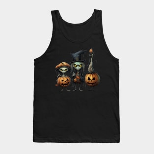 Halloween Characters: Skeleton Pumpkinhead, Zombie and Ghost Tank Top